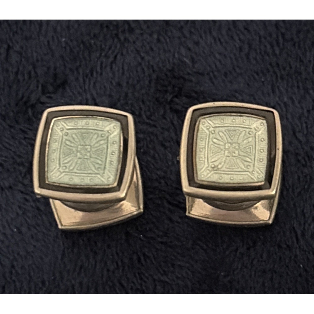 VTG Art Deco Kum-A-Part Snap Cufflinks Engine Turned Pattern Square B&W Co 1920s